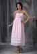 Baby Pink and White Tea-length Maternity Bridesmaid Dress with Flowers