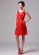 Mini-length V-neck Bright Red Dress for Bridesmaid on Wedding