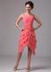 Asymmetric Tiers Hem Short Bridesmaid Dress in Watermelon Pink