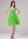 Beading Ruffles V-neck Cocktail Dress Mini-length Spring Green