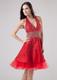 2013 Luxurious Red Princess Halter Summer Cocktail Dress Beading