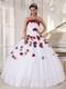 White Ball Gown Floor-length Quinceanera Dresses with Red Hand Made Flowers