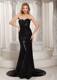 Paillette Over Skirt Sheath Sweetheart Court Train Prom Dress Black For Spring