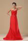 Ruched Decorate Bust Sash With Beading Red Celebrity Dress with Brush Train