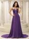 V-neck Beaded Decorate Shoulder Ruched Bodice For Modest Celebrity Dress