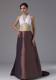 Halter and Ruched Multi-color Bridemaid Dress with Brush Train
