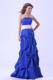 Blue Straight Neck Bridesmaid Dress With Pink Sash and Pick-ups