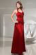 Halter Ruched Column Wine Red Satin Sleeveless Bridemaid Dress