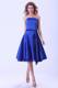 Strapless Royal Blue Tea-length Satin Bridemaid Dress With Sash