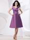 V-neck Purple Knee-length Bridesmaid Dress With Ruche and Bow