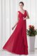 2016 Cheap Empire V-neck Chiffon Red Beading Evening Dress