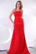 A-line Red Halter Top Neckline Beaded Decorate Evening Dress with Side Zipper
