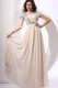 Empire Chiffon Scoop Champagne Long Evening Dress with Short Sleeves