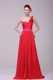 Red One Shoulder Beading and Flowers Brush Train Evening Dress