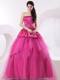 Hot Pink A-line Beaded Bust and Bowknot Quinceanera Dress