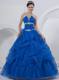 Strapless Hand Made Flowers Quinceanera Dress in Royal Blue