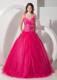 Hot Pink Spaghetti Straps Floor-length Beaded Sweet 15 Dresses