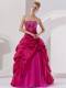 Hot Pink Taffeta with Embroidery A-line Strapless Quince Dress