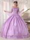 Lavender Off Shoulder Long Sleeves Appliques Quinceanera Gown
