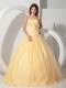 Light Yellow Strapless Beaded Quinceanera Dress with Lace-up