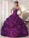 Sassy Purple Strapless Taffeta Embroidery Sweet 15 Dresses