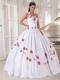 White Taffeta with Red Embroidery Halter Top Quinceanera Dress