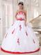 White Ball Gown Strapless Quinceanera Dress with Red Appliques