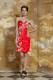 Red Column Sweetheart Mini-length Taffeta Hand Made Flowers Prom Dress