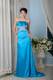 Teal Column Sheath Strapless Sexy Prom Dress Beading Brush Train