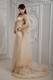 Romantic Champagne Column Strapless Brush Train Lace Prom Dress