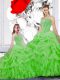 Elegant Organza Lace Up Straps Sleeveless Floor Length Ball Gown Prom Dress Beading and Ruffles and Pick Ups