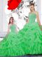 Straps Sleeveless Sweet 16 Dress Floor Length Beading and Ruffles and Pick Ups Green Organza