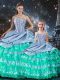 Beading and Ruffles Ball Gown Prom Dress Multi-color Lace Up Long Sleeves Floor Length