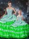 Modern Multi-color Lace Up Quinceanera Gown Beading and Ruffles Sleeveless Floor Length