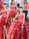 Four Piece Ball Gowns Quinceanera Gown White And Red Sweetheart Organza Sleeveless Floor Length Lace Up