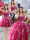 Three Piece Sleeveless Organza Floor Length Lace Up Sweet 16 Dresses in Hot Pink with Beading