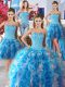 Fabulous Four Piece White and Baby Blue Sweetheart Lace Up Beading Quinceanera Dress Sleeveless