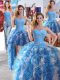 Four Piece Floor Length Blue And White Vestidos de Quinceanera Organza Sleeveless Beading