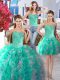 Three Piece White and Turquoise Lace Up Sweetheart Beading Sweet 16 Quinceanera Dress Organza Sleeveless