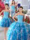 Three Piece Sleeveless Organza Floor Length Lace Up Quinceanera Dresses in White and Baby Blue with Beading