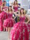 Classical Four Piece Floor Length Hot Pink Quinceanera Dress Sweetheart Sleeveless Lace Up