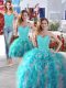 Three Piece White and Baby Blue Organza Lace Up Sweetheart Sleeveless Floor Length Sweet 16 Dress Beading