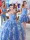 Three Piece Blue And White Ball Gowns Beading Sweet 16 Quinceanera Dress Lace Up Organza Sleeveless Floor Length