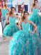 Four Piece White and Baby Blue Ball Gowns Beading Quince Ball Gowns Lace Up Organza Sleeveless Floor Length