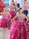 Elegant Four Piece White and Hot Pink Sleeveless Beading Floor Length Ball Gown Prom Dress