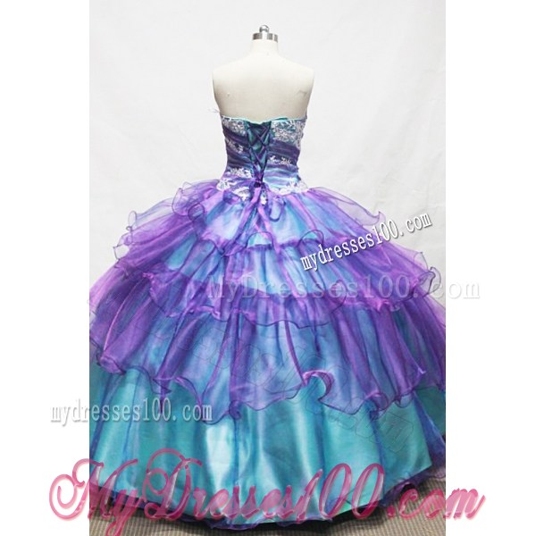 Sweetheart Blue and Purple Organza Quinceanera Gowns with Appliques
