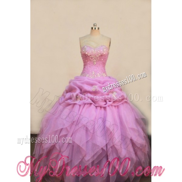 Lavender Quinceanera Ball Gown with Handkerchief Hem Ruffles and Pick-ups