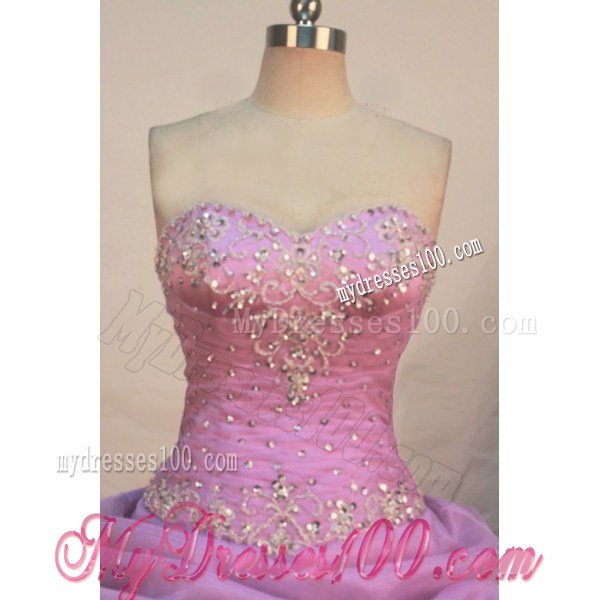 Lavender Quinceanera Ball Gown with Handkerchief Hem Ruffles and Pick-ups