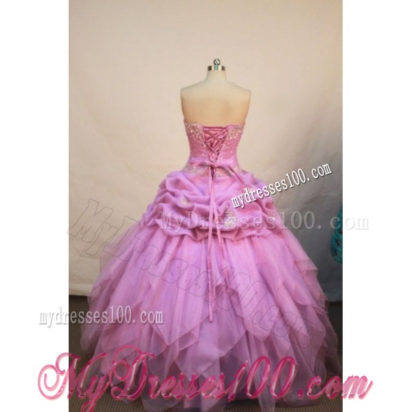 Lavender Quinceanera Ball Gown with Handkerchief Hem Ruffles and Pick-ups