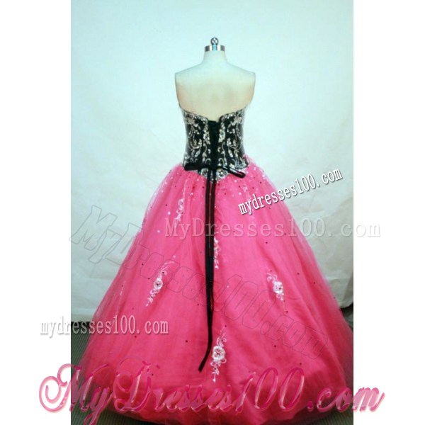 Black and Hot Pink Dress with Silver Embellishments for Quinceanera Party